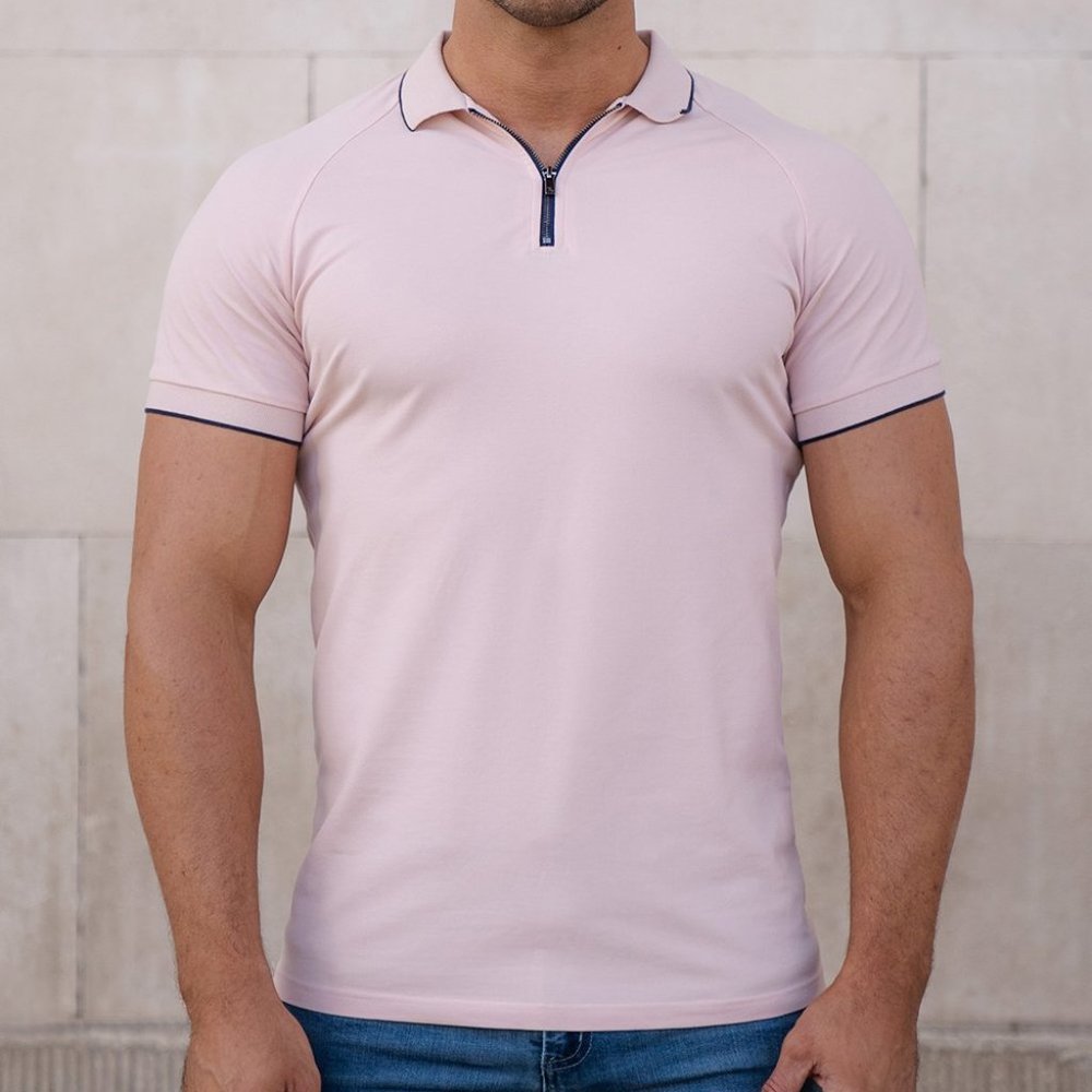 Tailored Athlete Pique Zip Polo Shirt Light Pink